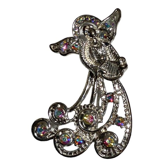 Silver Tone Angel Brooch Pin With Rhinestone Accents In Gift Box - Picture 7 of 8